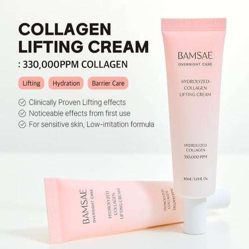 BAMSAE Hydrolyzed Collagen Lifitng Cream – Revitalizing & Hydrating Moisturizer for Sensitive Skin – Visibly Smooth & Radiant Complexion – Clean Korean Skincare – 33% Hydrolyzed Collagen, 1.01 fl.oz.