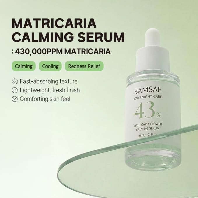 BAMSAE Matricaria Calming Serum – Soothing & Hydrating Face Serum for Sensitive Skin – Helps Comfort & Refresh Skin – Clean Korean Skincare – 43% Matricaria Flower Water, 1.01 fl. oz.