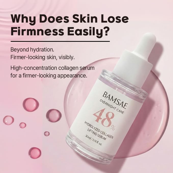 BAMSAE Hydrolyzed Collagen Lifting Serum – Firming & Hydrating Face Serum for Sensitive Skin – Visibly Smooth & Radiant Complexion – Clean Korean Skincare – 48.75% Hydrolyzed Collagen, 1.01 fl. oz.