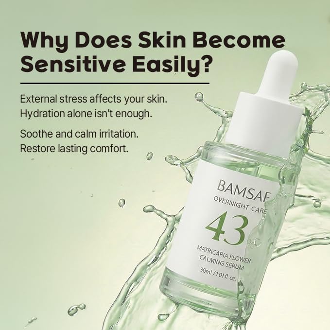 BAMSAE Matricaria Calming Serum – Soothing & Hydrating Face Serum for Sensitive Skin – Helps Comfort & Refresh Skin – Clean Korean Skincare – 43% Matricaria Flower Water, 1.01 fl. oz.