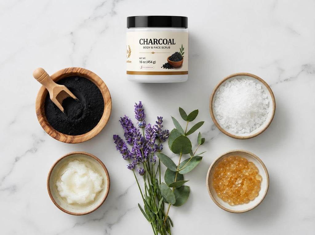 Activated Charcoal Body & Face Scrub, 16 oz - Purity Muse