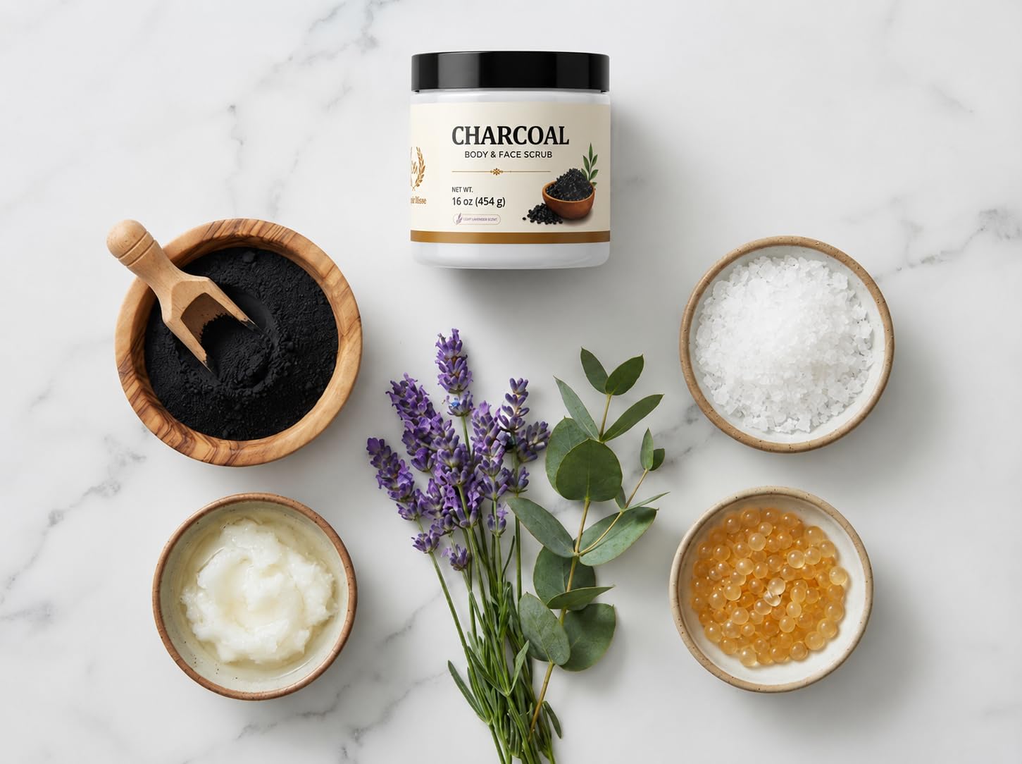 Activated Charcoal Body & Face Scrub, 16 oz - Purity Muse